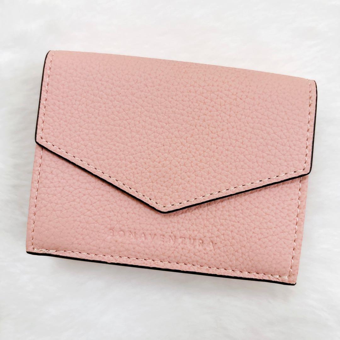 美品 BONAVENTURA レザー コンパクトウォレット 三つ折り財布 ピンク