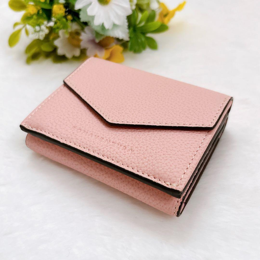 美品 BONAVENTURA レザー コンパクトウォレット 三つ折り財布 ピンク