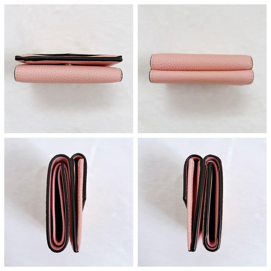 美品 BONAVENTURA レザー コンパクトウォレット 三つ折り財布 ピンク