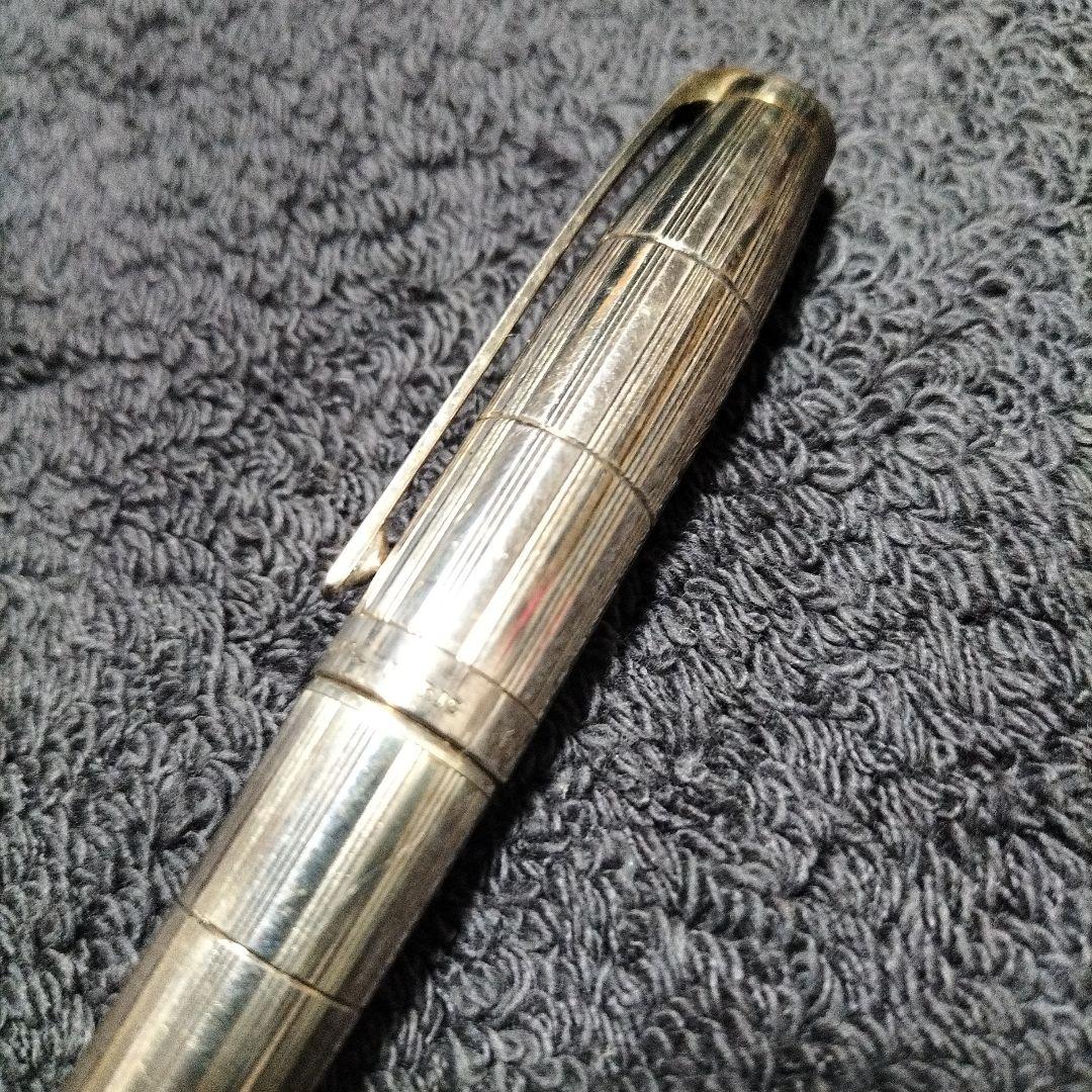 14K シルバー ストライプ模様 万年筆