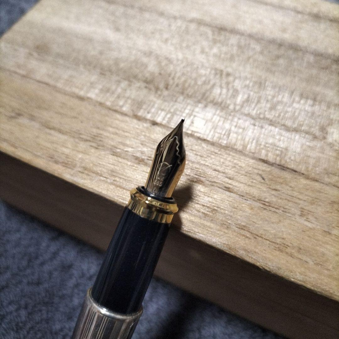 14K シルバー ストライプ模様 万年筆