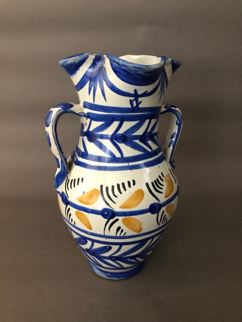 スペイン骨董　陶器　両手付き花瓶、壺　アンティーク