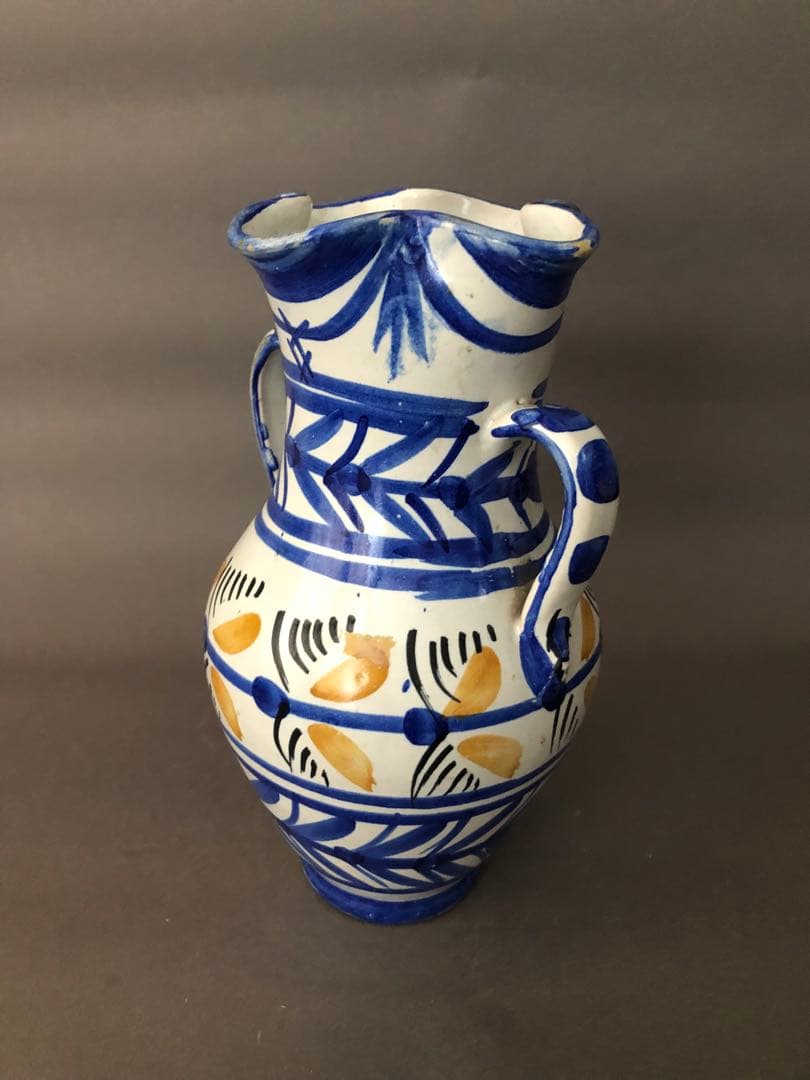 スペイン骨董　陶器　両手付き花瓶、壺　アンティーク