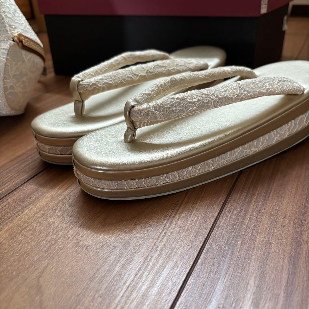 和装　草履バッグセット　レース　白　金　ゴールド　ホワイト