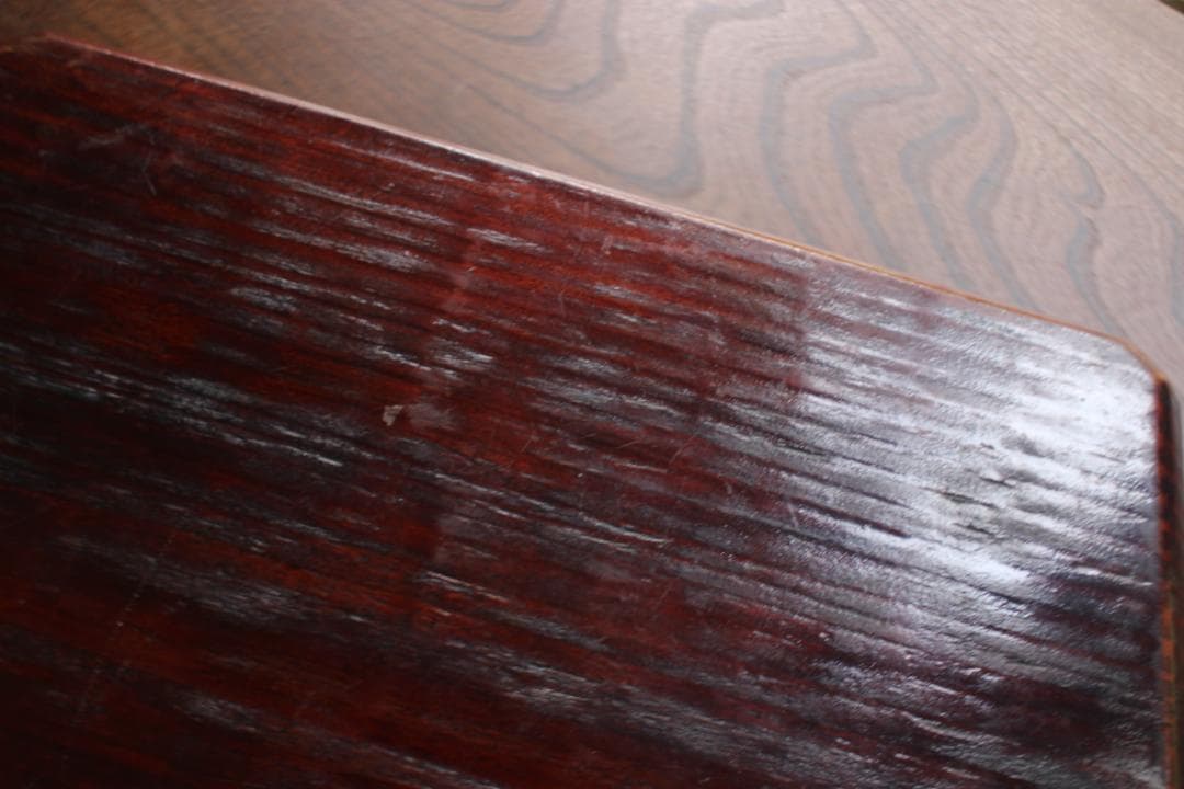 堅牢刳り貫き木地に時代漆の映える讃岐彫の四方盆（検民芸讃岐盆お膳お盆