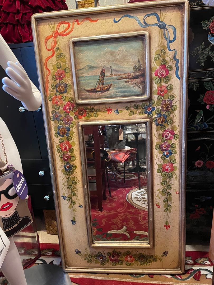 値下！スペイン製　トールペイント　大きめミラー