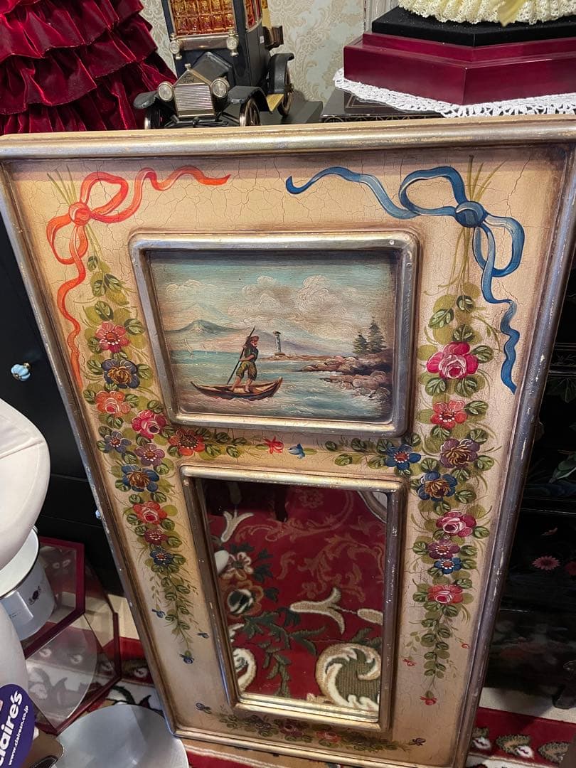 値下！スペイン製　トールペイント　大きめミラー