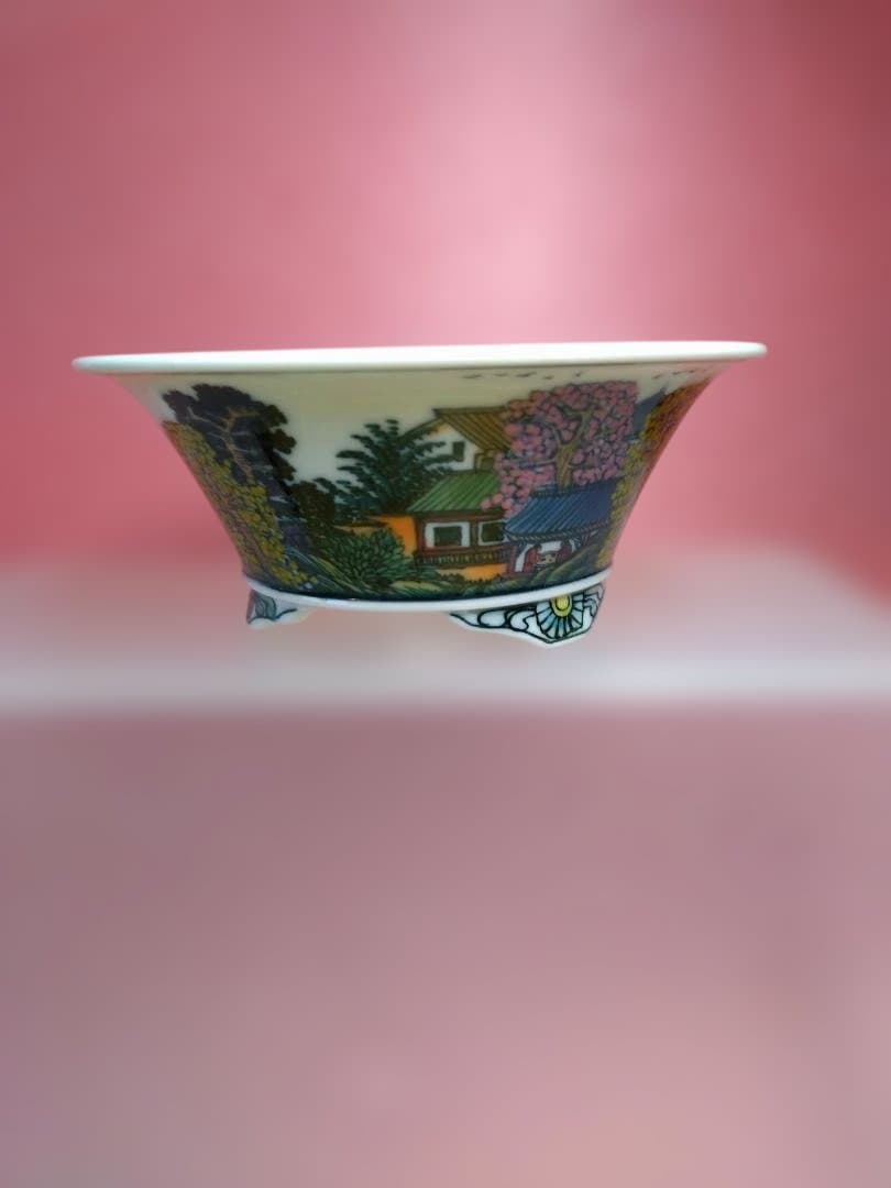 風景画の漆器、盆栽鉢