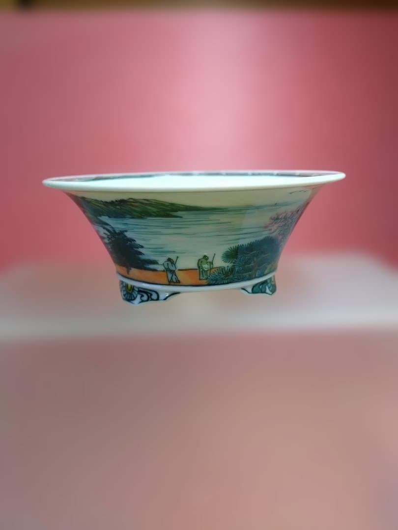 風景画の漆器、盆栽鉢