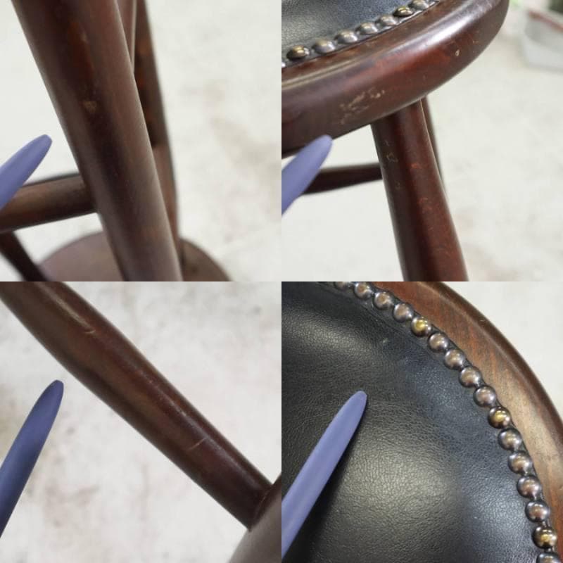 6脚まとめ買い6 ルーマニア製 ハイスツール ビーチ材 ブラック PVCレザー