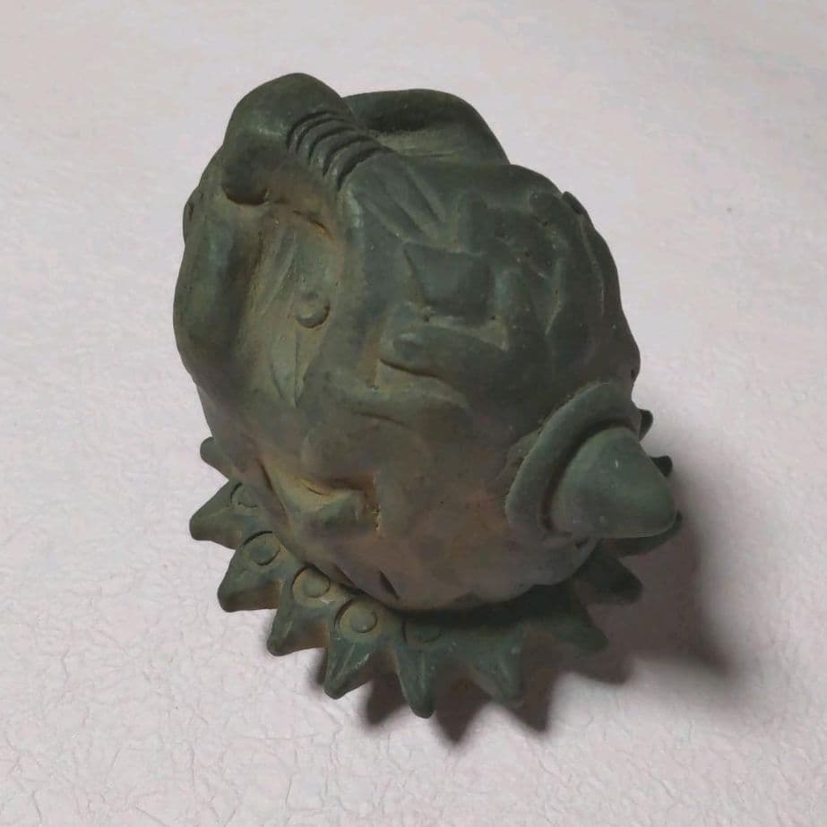 76*67陶芸 香合 鬼面 置物 茶道具 水次 骨董