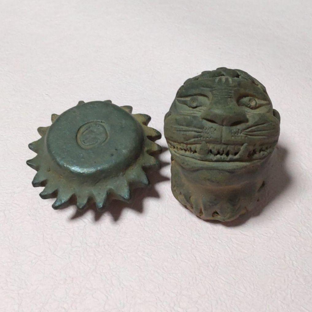 76*67陶芸 香合 鬼面 置物 茶道具 水次 骨董