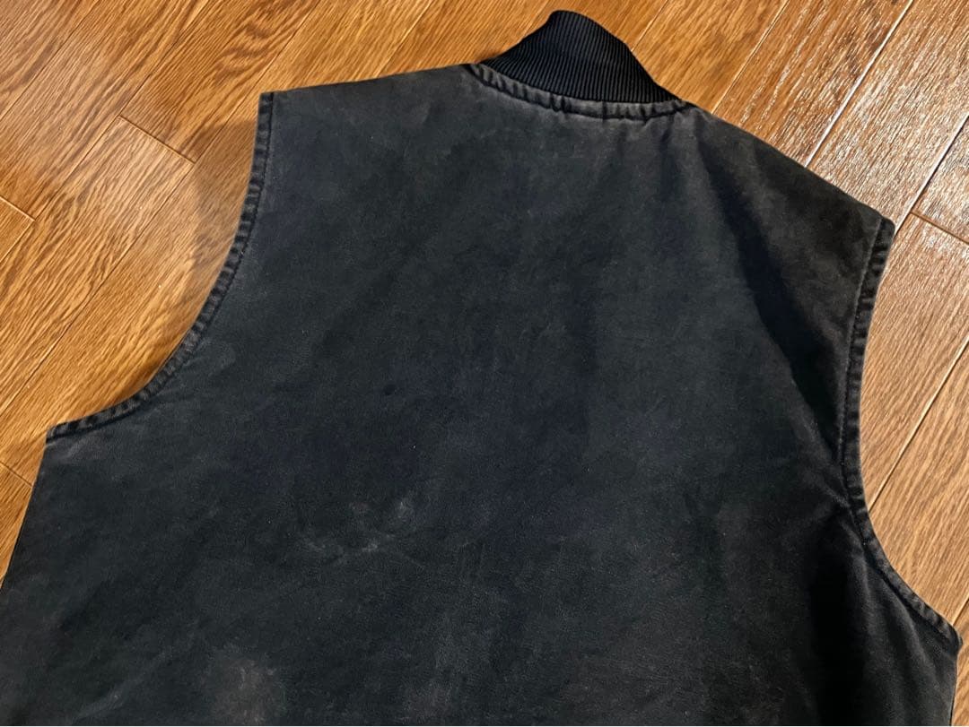 90s Carhartt オニキスブラック ダックベスト USA製 腰ゴム L