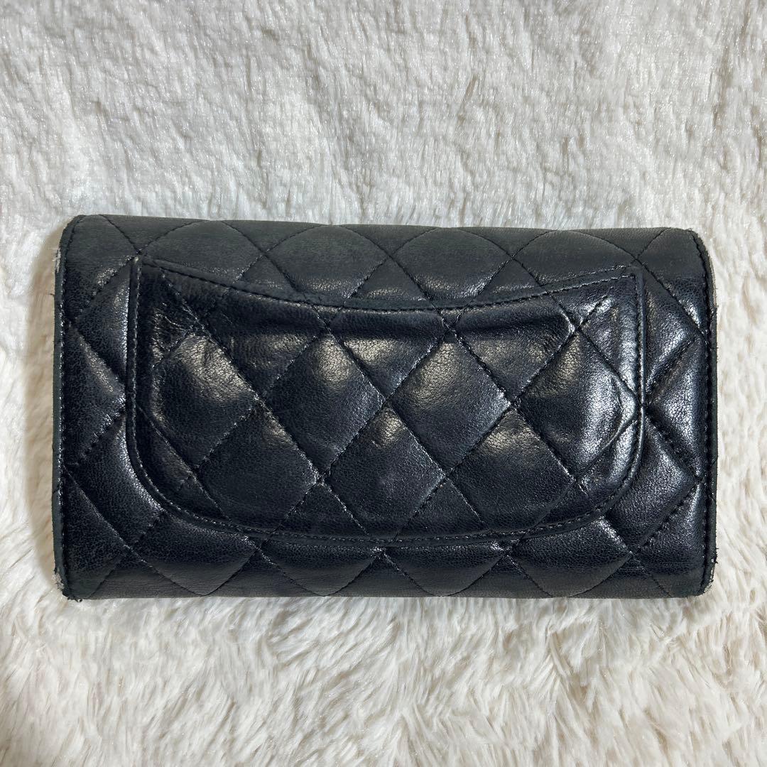 CHANEL ココマーク ラムスキン マトラッセ 三つ折り 長財布