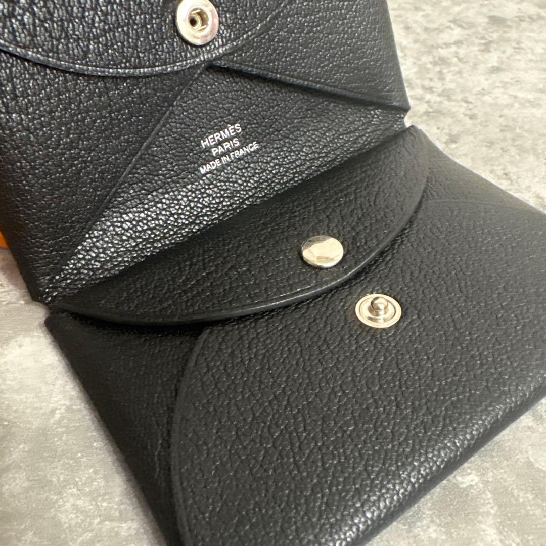 エルメス　カルヴィデュオ　W刻印　シェーヴル　ブラック　黒　カードケース　財布