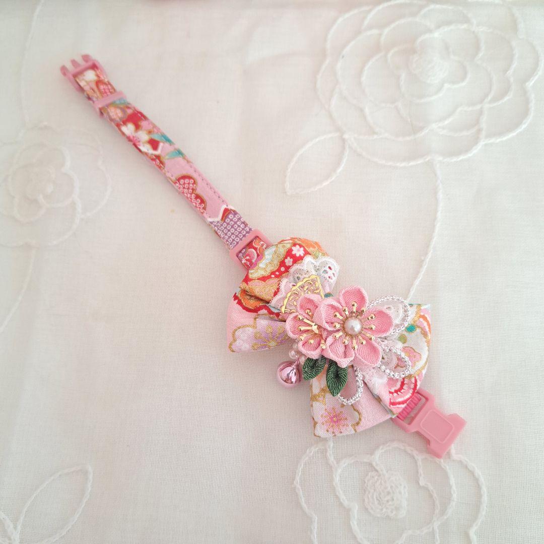 お正月、つまみ細工リボン(ピンク②)わんちゃん猫ちゃん用首輪