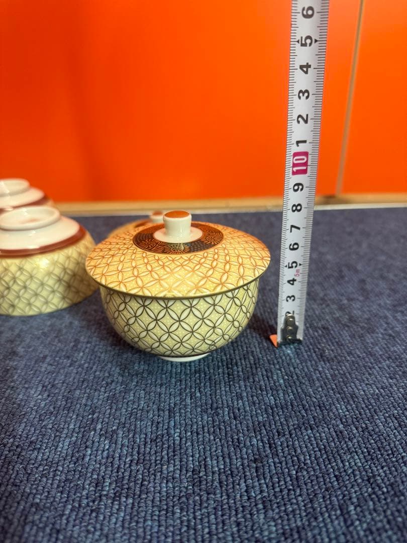 1747 九谷焼　金七宝　湯呑蓋付　5客　金彩　未使用