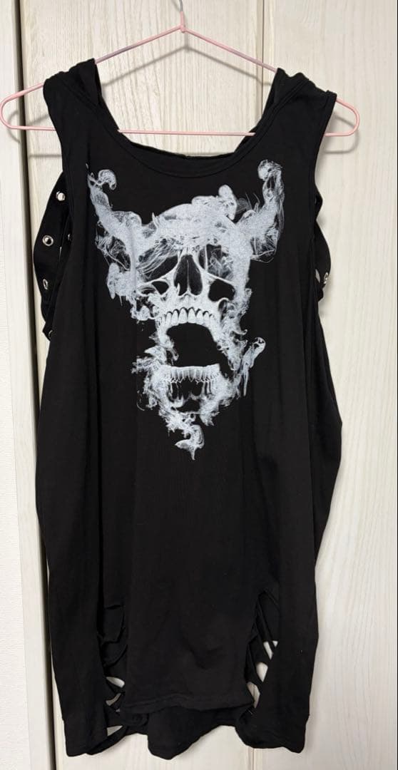 Gamchu【ガムチュ】ボクはずっと日陰にいたいなフード付きスカルタンクトップ