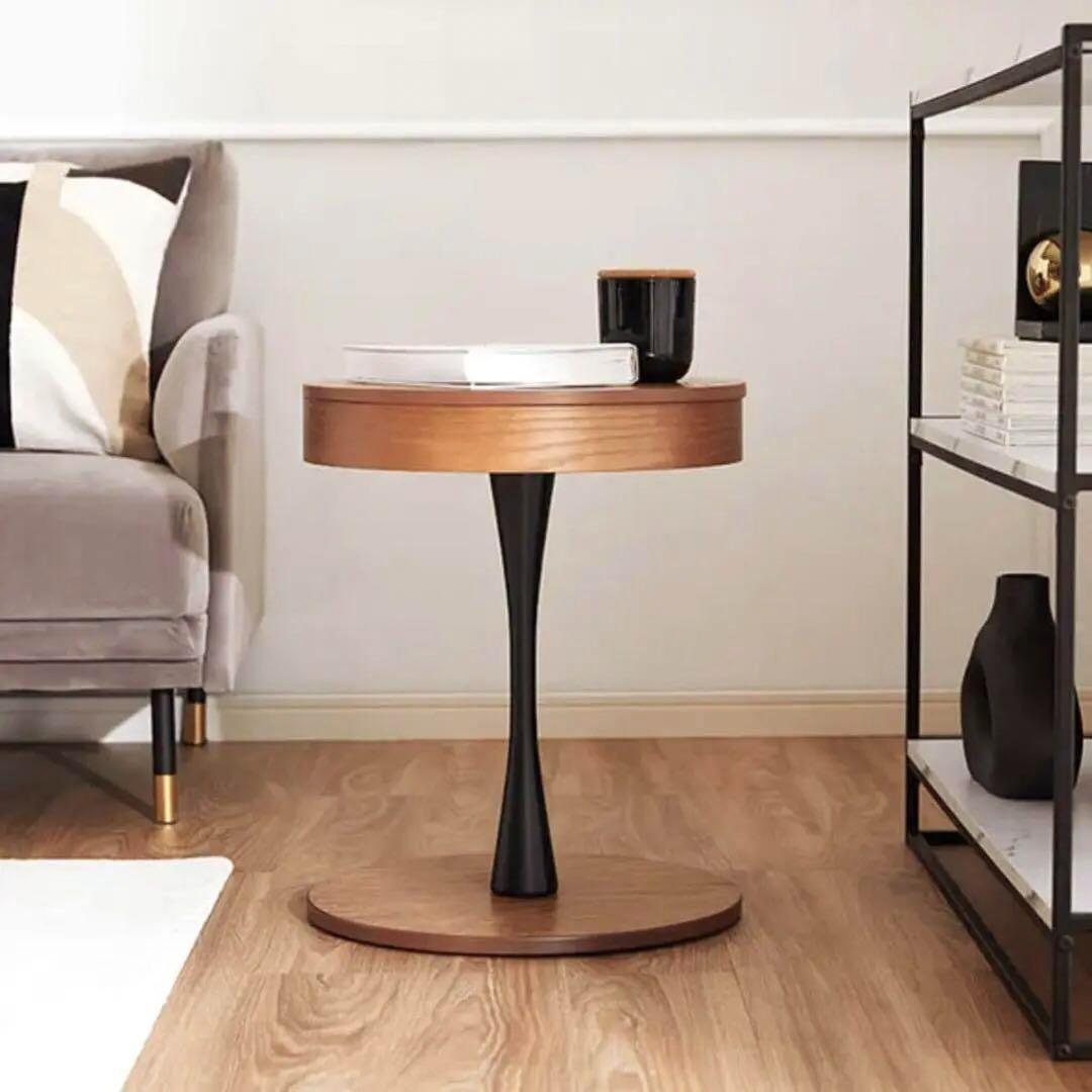 オーク材 木製 サイド テーブル 丸 収納 コーヒー ソファー 北欧 インテリア