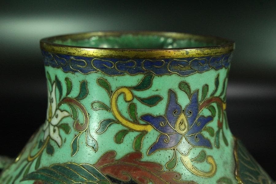 中国美術 七宝 纏枝蓮花紋 双耳 壷(K-YC548)