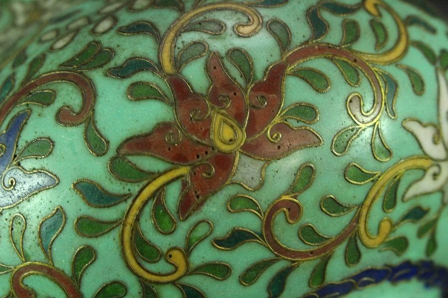 中国美術 七宝 纏枝蓮花紋 双耳 壷(K-YC548)