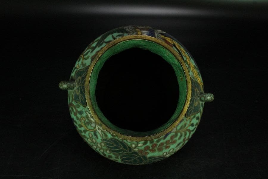 中国美術 七宝 纏枝蓮花紋 双耳 壷(K-YC548)