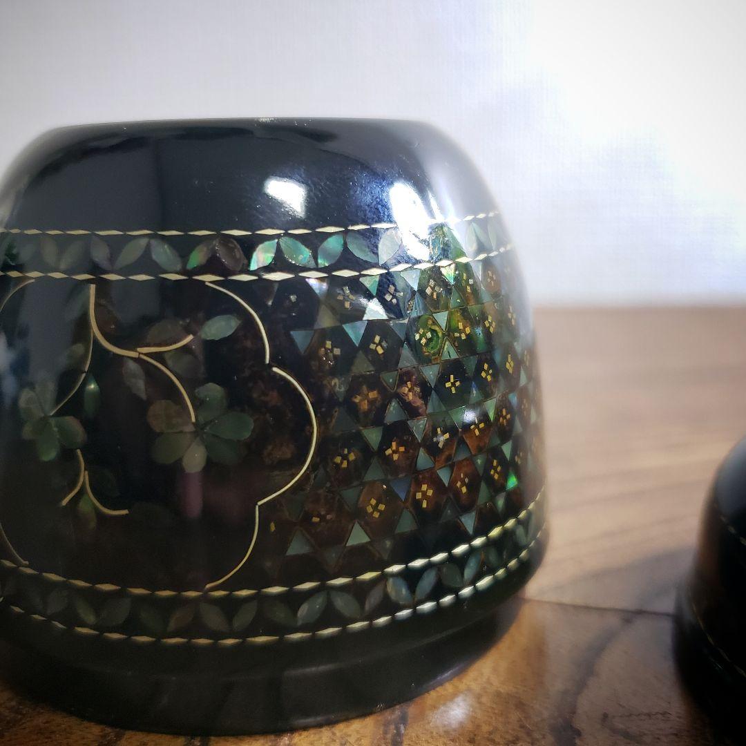 茶道具 棗 漆塗 螺鈿細工 花紋様 高さ7cm　なつめ　中棗
