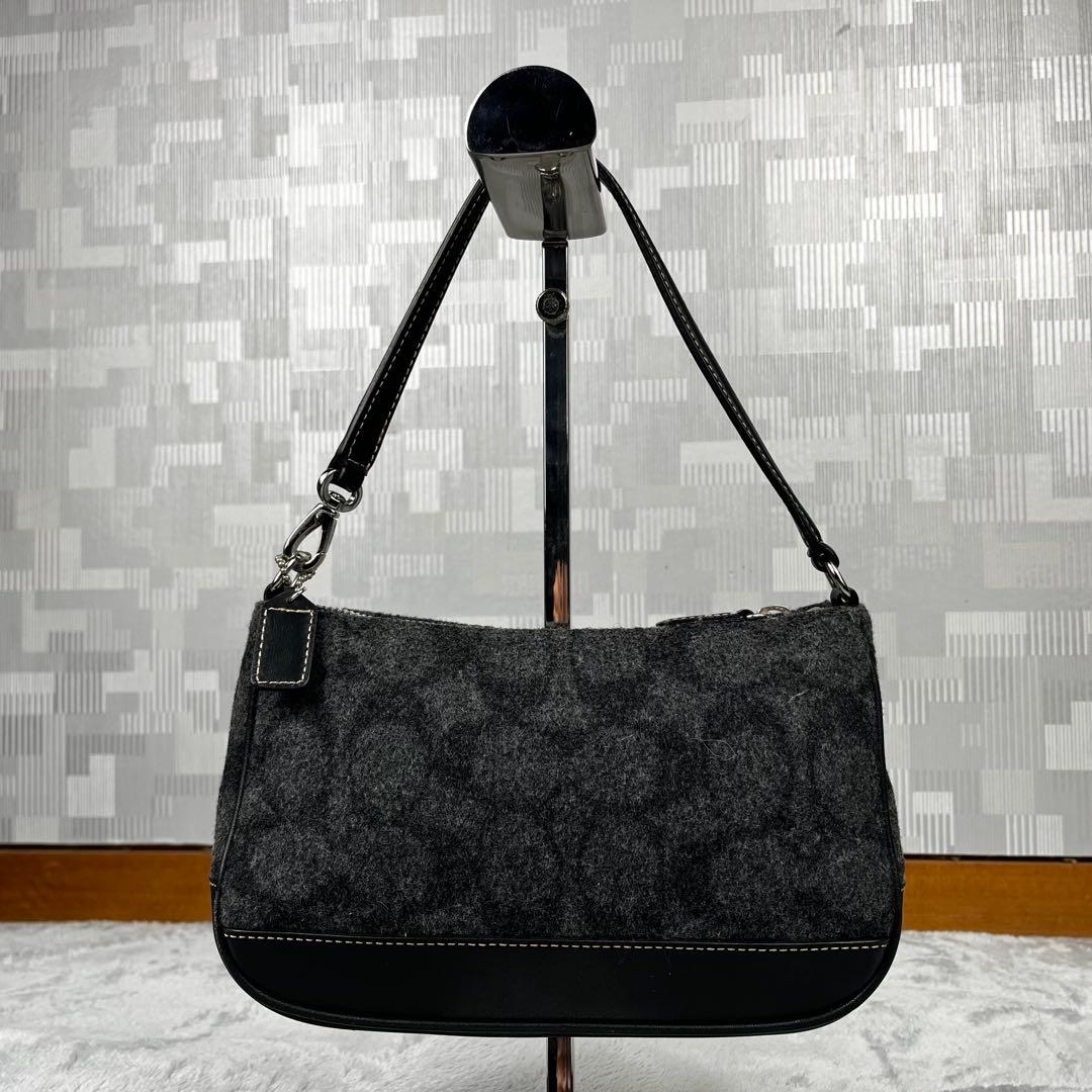 COACH コーチ アクセサリーポーチ ウール ブラック 黒 シグネチャー