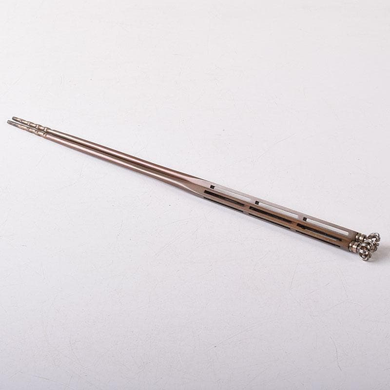 茶道具　金工師　木村清五郎（清雲）造　銅製　菊頭　火箸　共布共箱　C　R8471