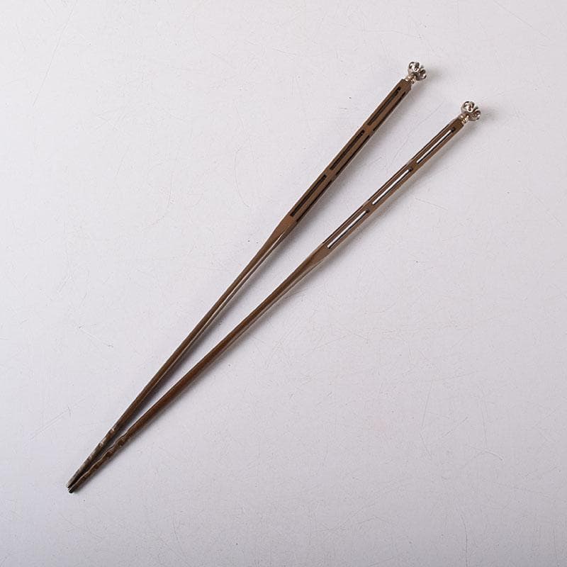 茶道具　金工師　木村清五郎（清雲）造　銅製　菊頭　火箸　共布共箱　C　R8471