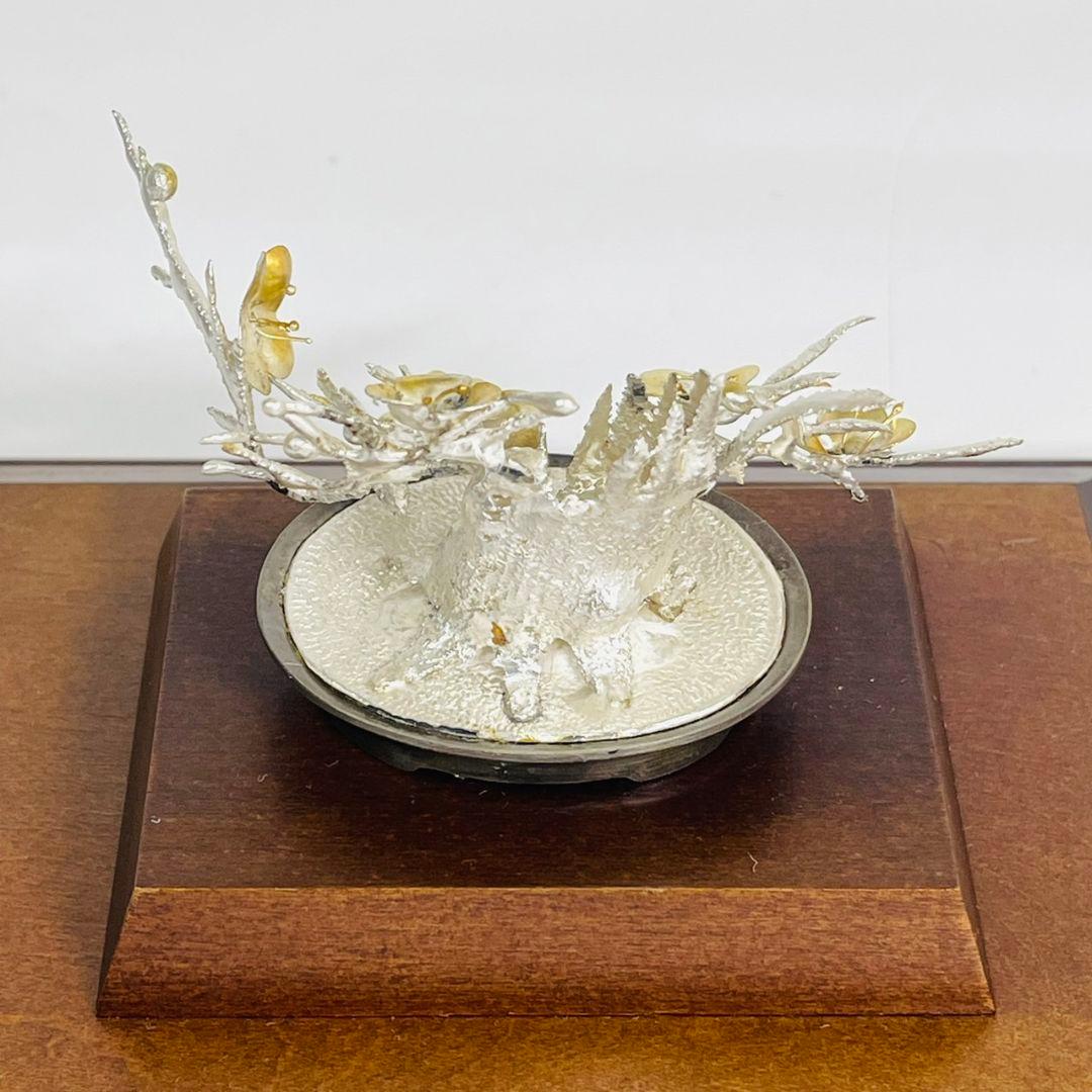 純銀 梅 光則作 純銀製梅 飾り 純銀飾り 梅　銀細工 日本工芸品 工芸品レア