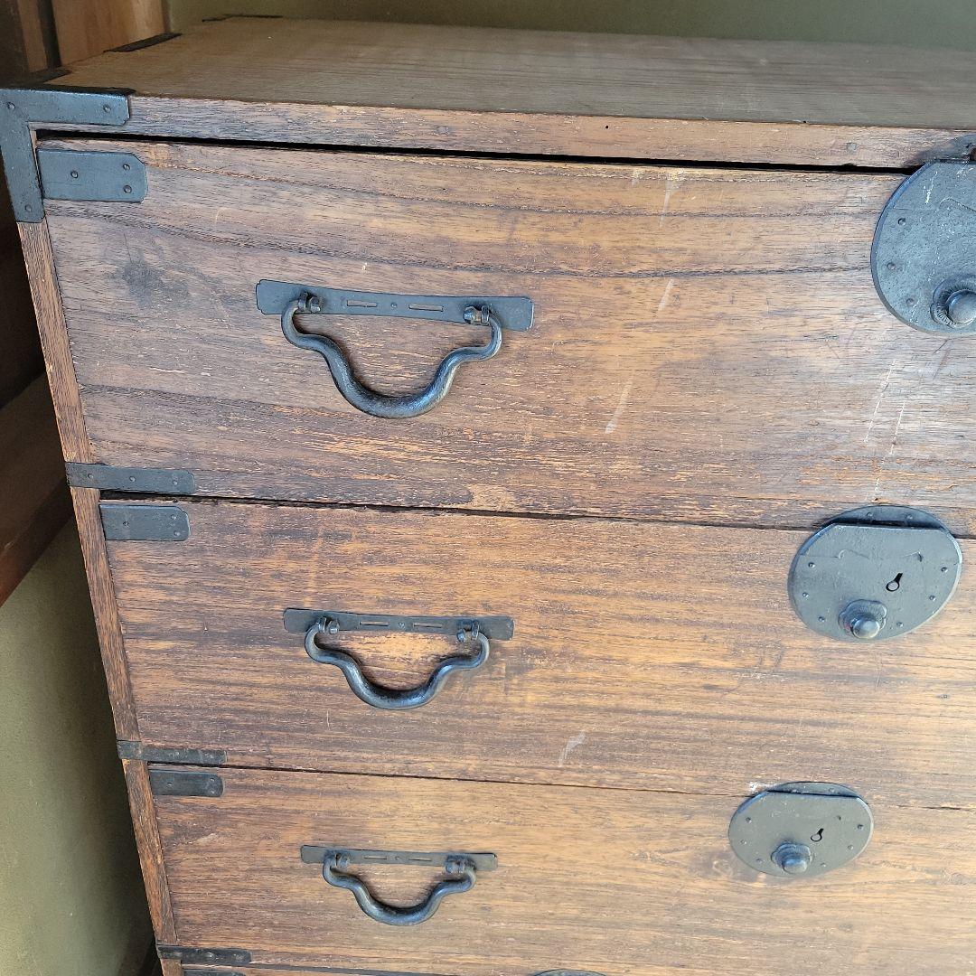 【大正レトロ】三尺和箪笥 アンティーク 古民家 古家具 装飾金具 専用鍵付き