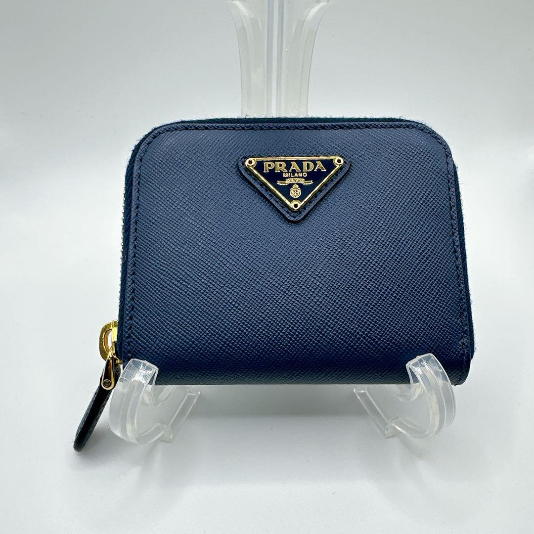 極美品✨PRADA ケース 三角ロゴ ラウンドジップ ミニ財布 サフィアー