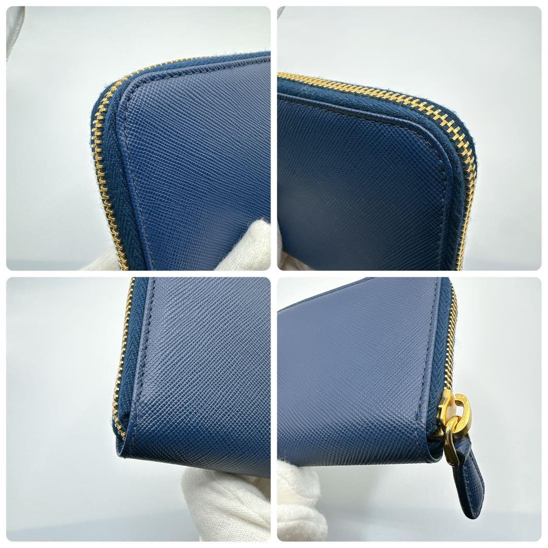 極美品✨PRADA ケース 三角ロゴ ラウンドジップ ミニ財布 サフィアー