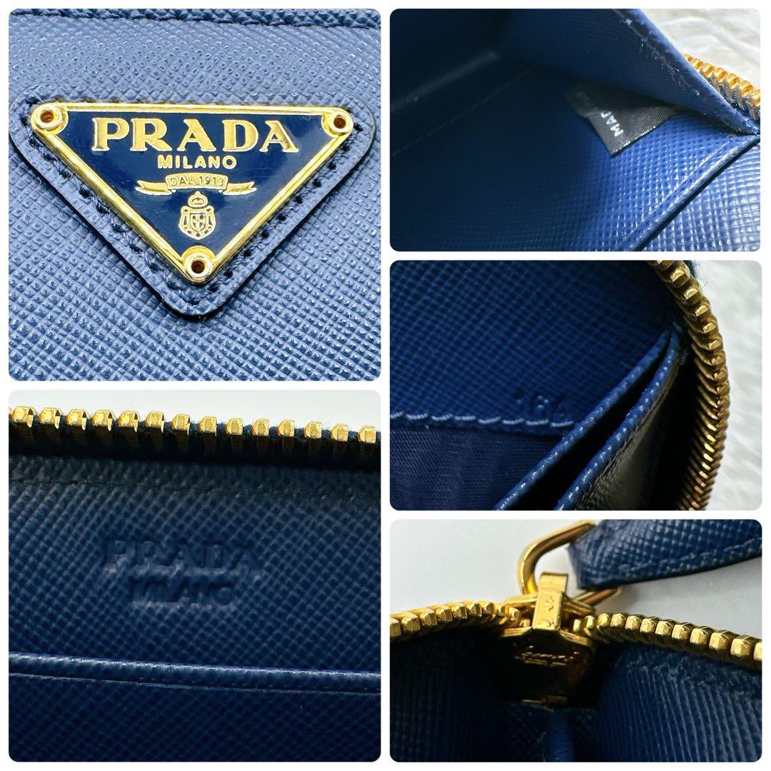 極美品✨PRADA ケース 三角ロゴ ラウンドジップ ミニ財布 サフィアー