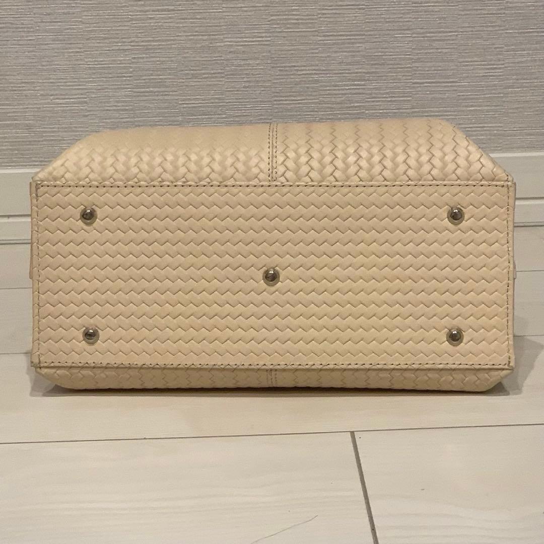 極美品✨傳濱野 プレッソトート ウッドハンドル ハンドバッグ レザー ベージュ