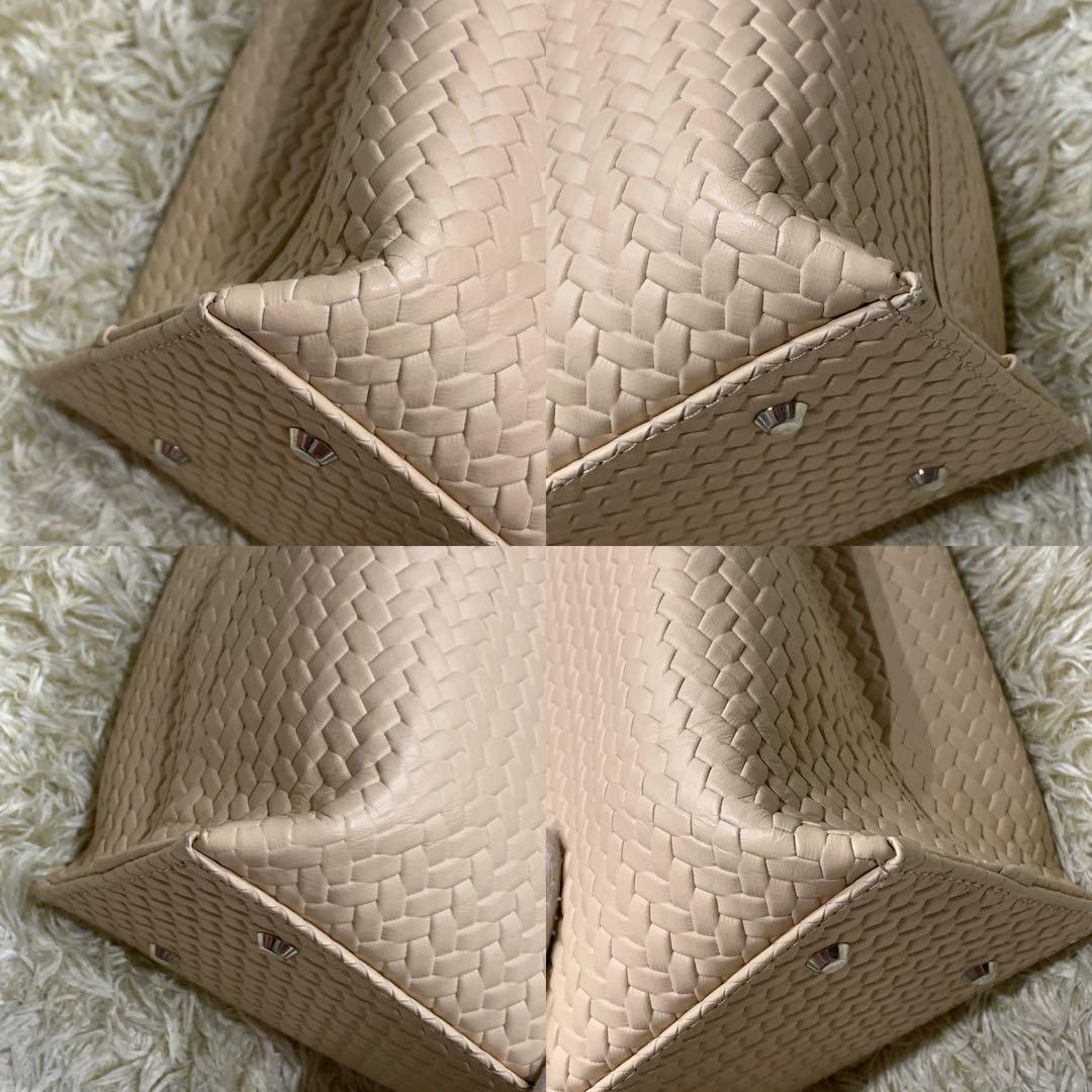 極美品✨傳濱野 プレッソトート ウッドハンドル ハンドバッグ レザー ベージュ