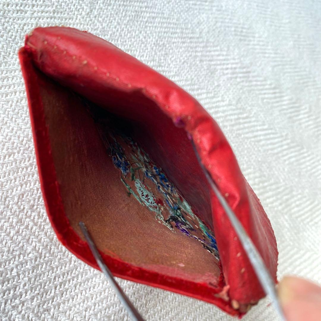 アンティーク シルクロード チャイナ チベット 赤シルク古刺繍 3口袋 時代物