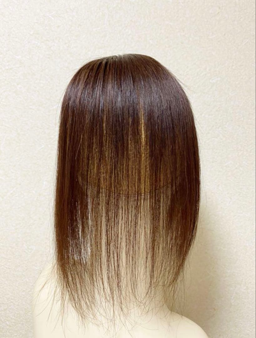 人毛100% ヘアピース　ブラウン28 シルクスキン　総手植え引き抜き　前髪なし
