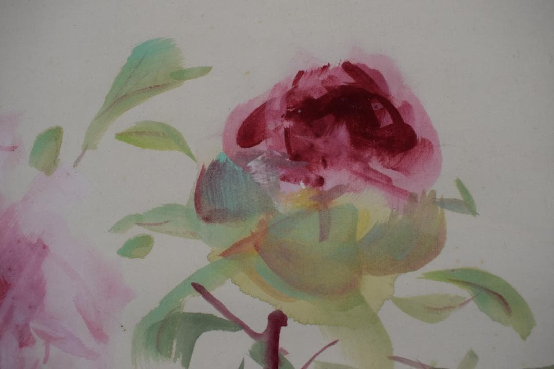 【真作】東原方僊/牡丹図/横物/掛軸☆宝船☆Z-573