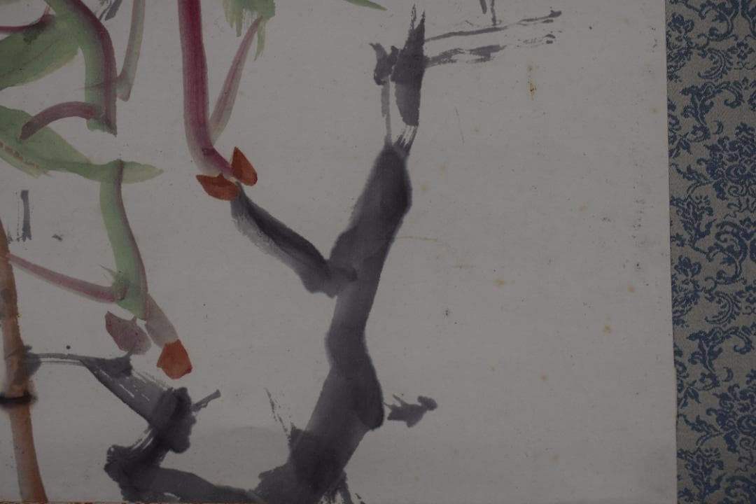 【真作】東原方僊/牡丹図/横物/掛軸☆宝船☆Z-573