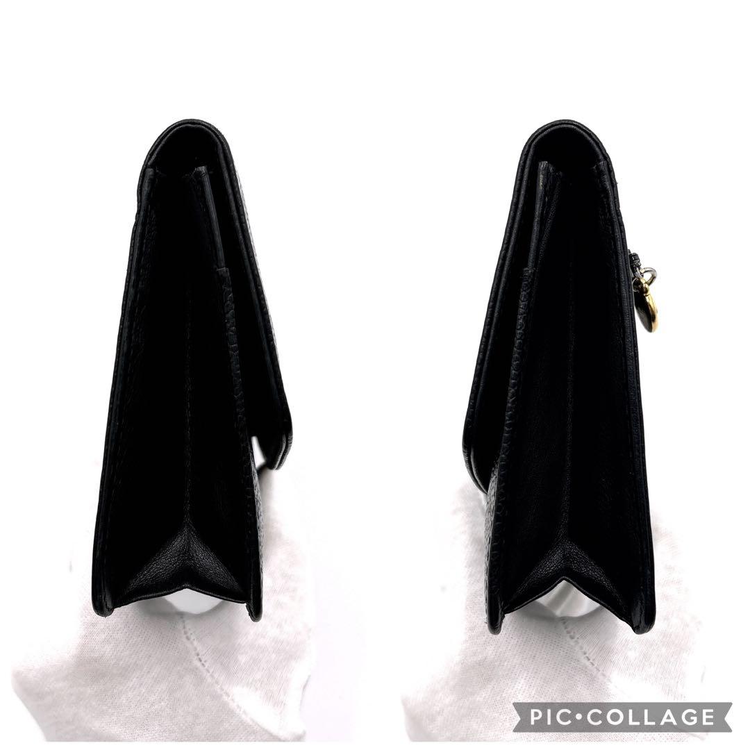 【美品】CHANEL シャネル ココマーク キャビアスキン 折り財布 ゴールド