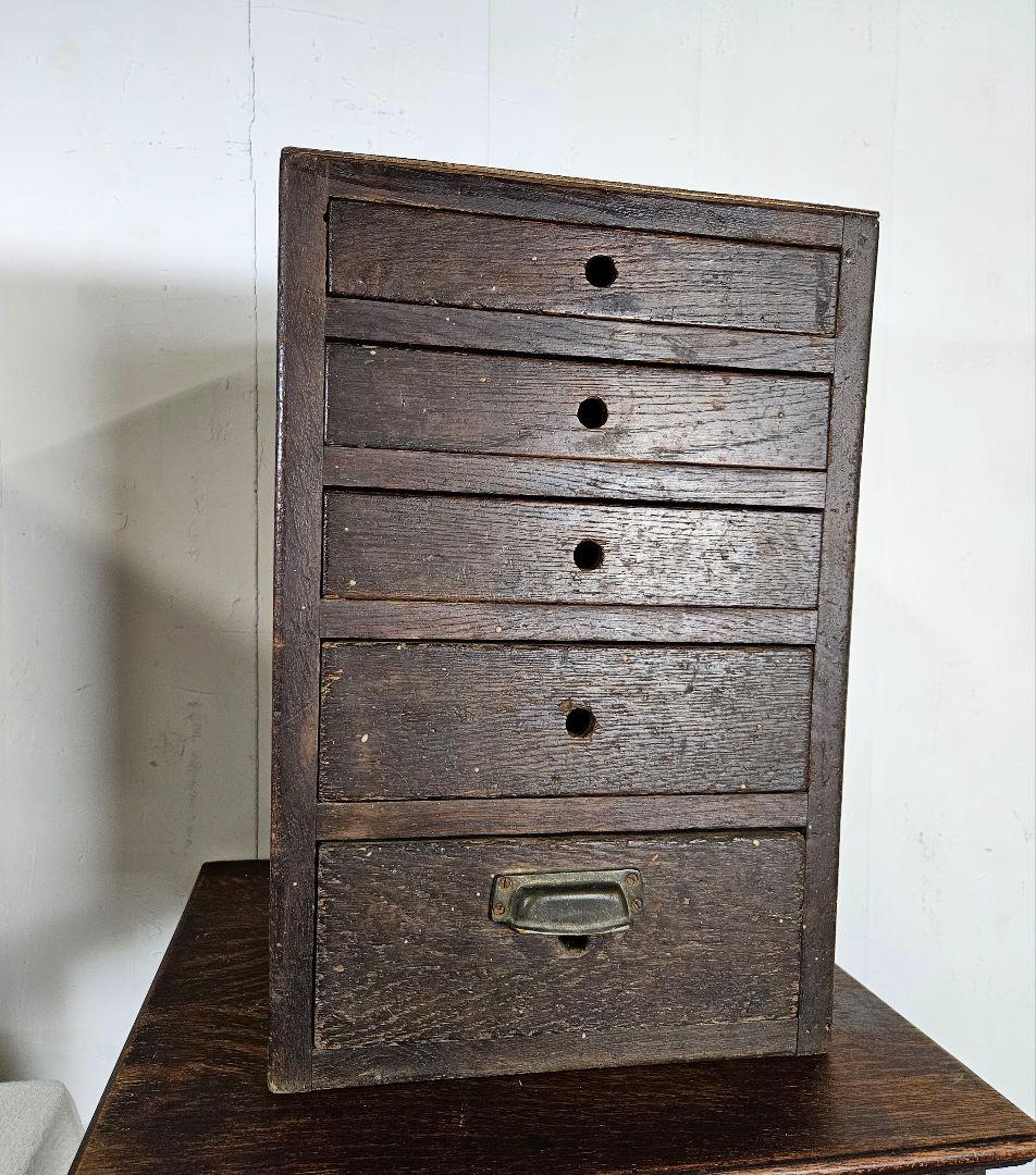 ヴィンテージ 古い木製の小引出し 5段 小箪笥 チェスト 小物入れ 卓上 収納