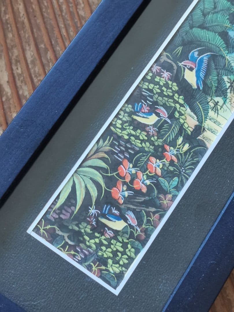 インドネシアバリ島アート 田園と亜熱帯の鳥と花 細密手描き風景画 マスターピース