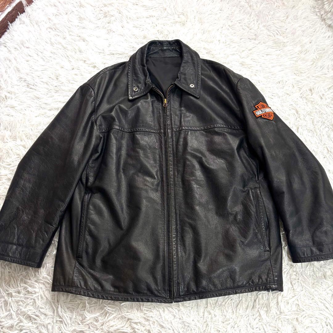 ✨良品✨ビッグロゴ刺繍◆ハーレーダビッドソン　L　レザーライダースジャケット黒