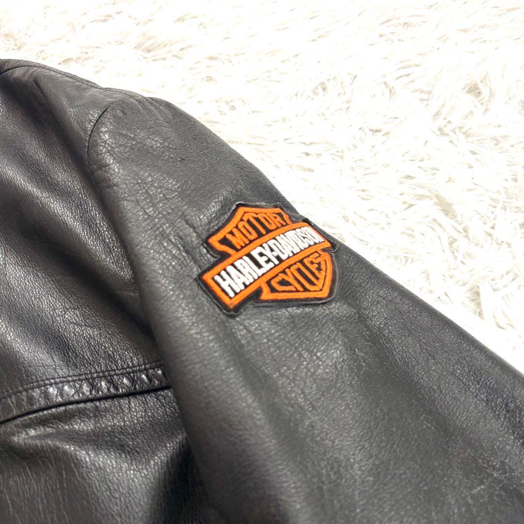 ✨良品✨ビッグロゴ刺繍◆ハーレーダビッドソン　L　レザーライダースジャケット黒