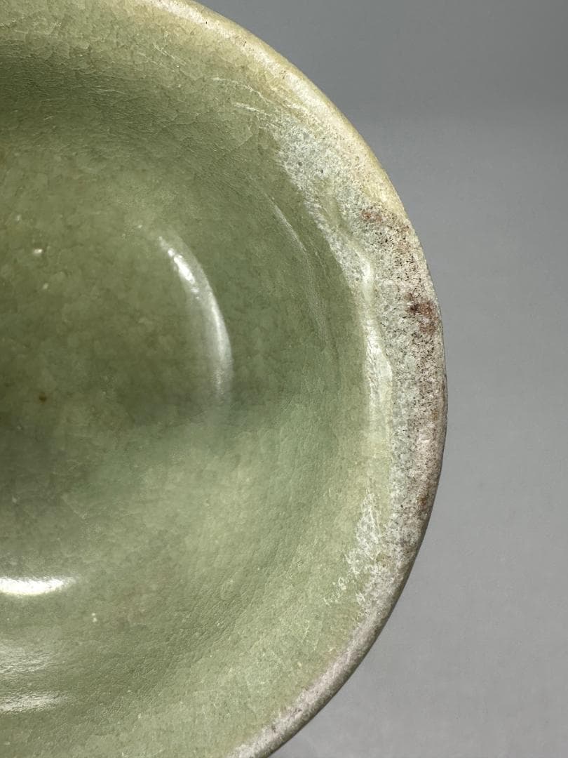 中国美術　元～明時代　龍泉窯　天龍寺　青磁　高足杯　盃　古物　唐物　旧家蔵出し