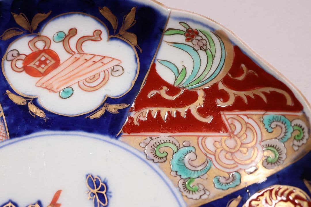 【CM120】古伊万里 色絵 中皿 2枚 盛皿 幅22.3cm 錦手 花鳥 草花