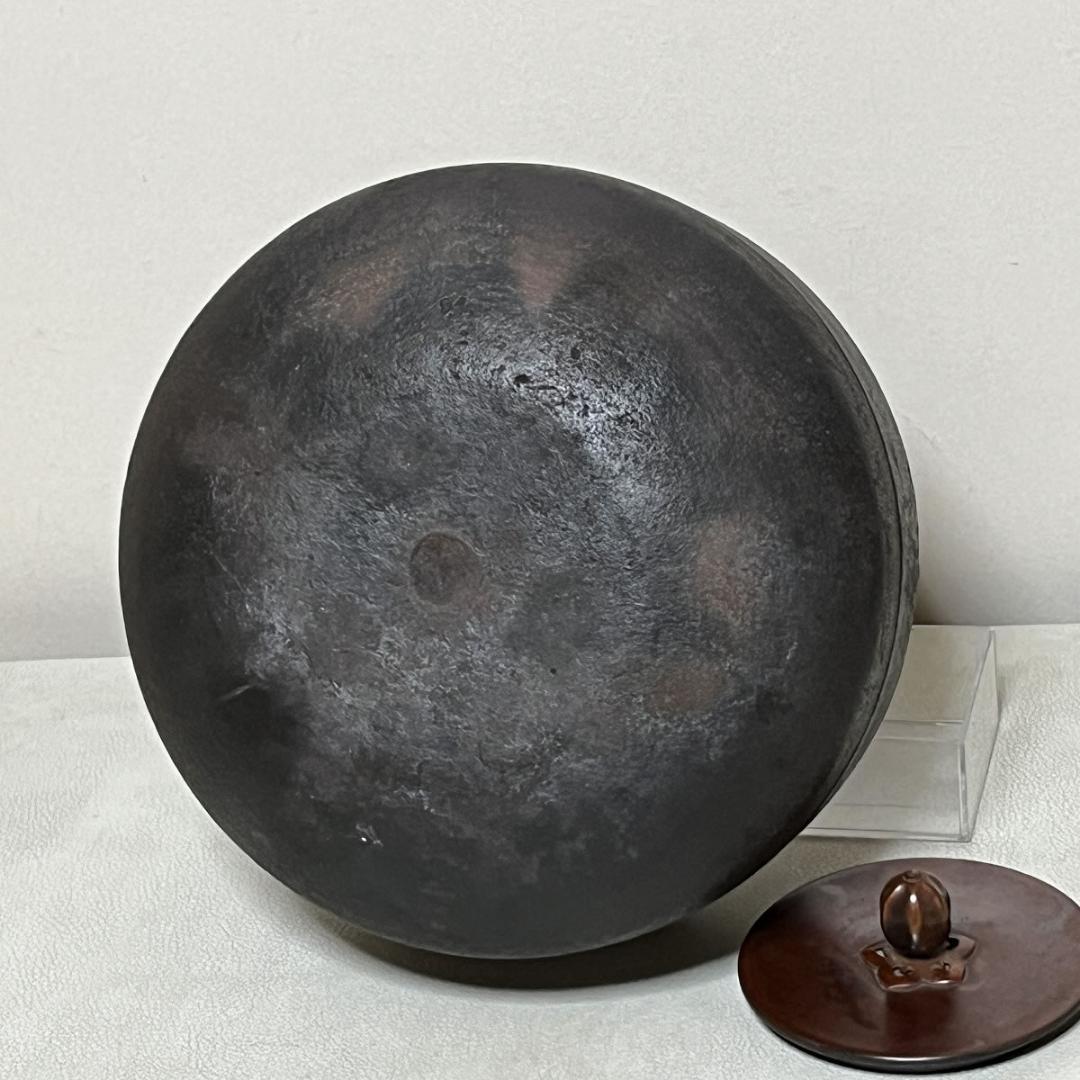 茶釜 大国藤兵衛 芦屋写 独楽形釜 共箱 茶道具 【k3638】