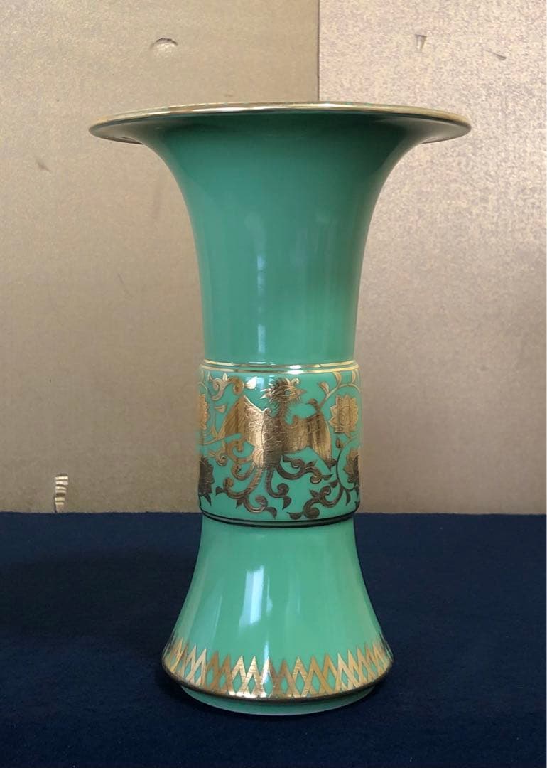 《R》茶道具 萌黄 金襴手 花入 手塚充 陶歴 共布 共箱 251003あ6